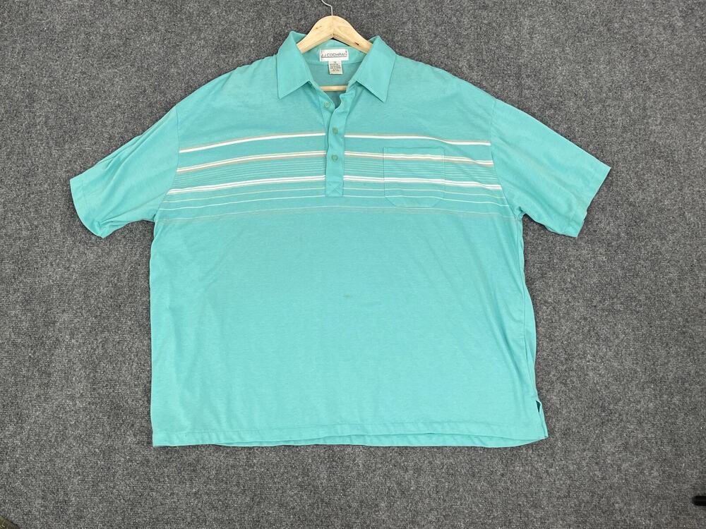 JJ Cochran Polo Shirt Mens 2XL Striped USA Golf Stretch Blue Teal N14